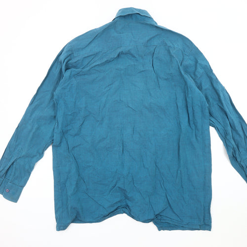 HANFAB'S Men's Blue Long Sleeve Shirt, Size 42, Casual