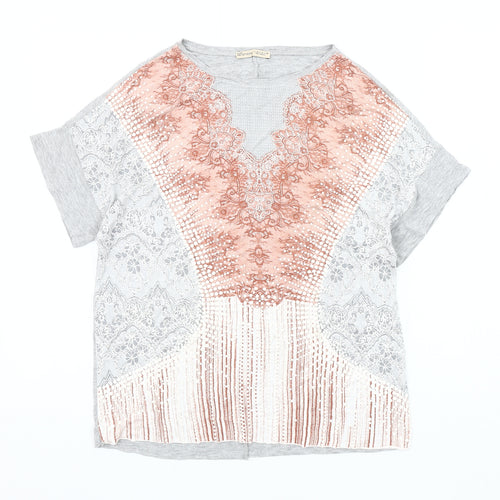 Zara Women's Grey & Pink Lace T-Shirt Size 12