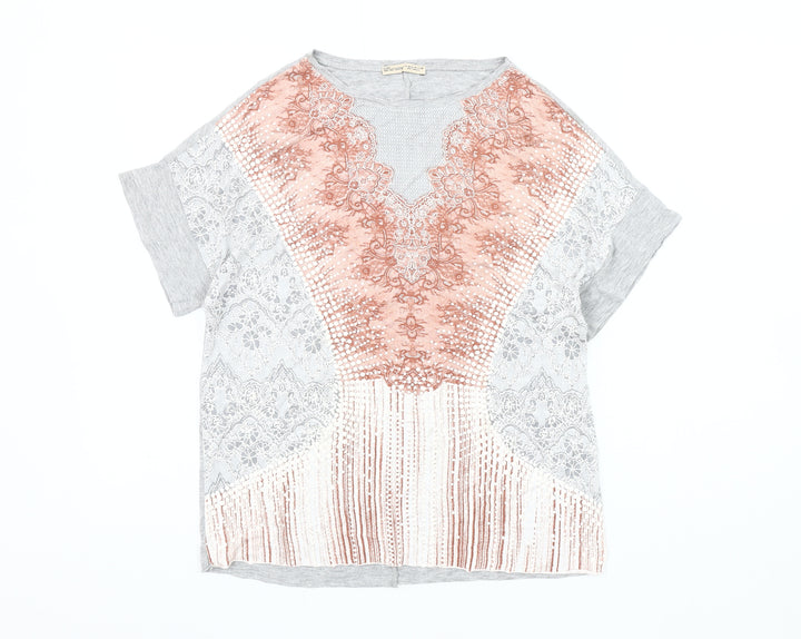 Zara Women's Grey & Pink Lace T-Shirt Size 12