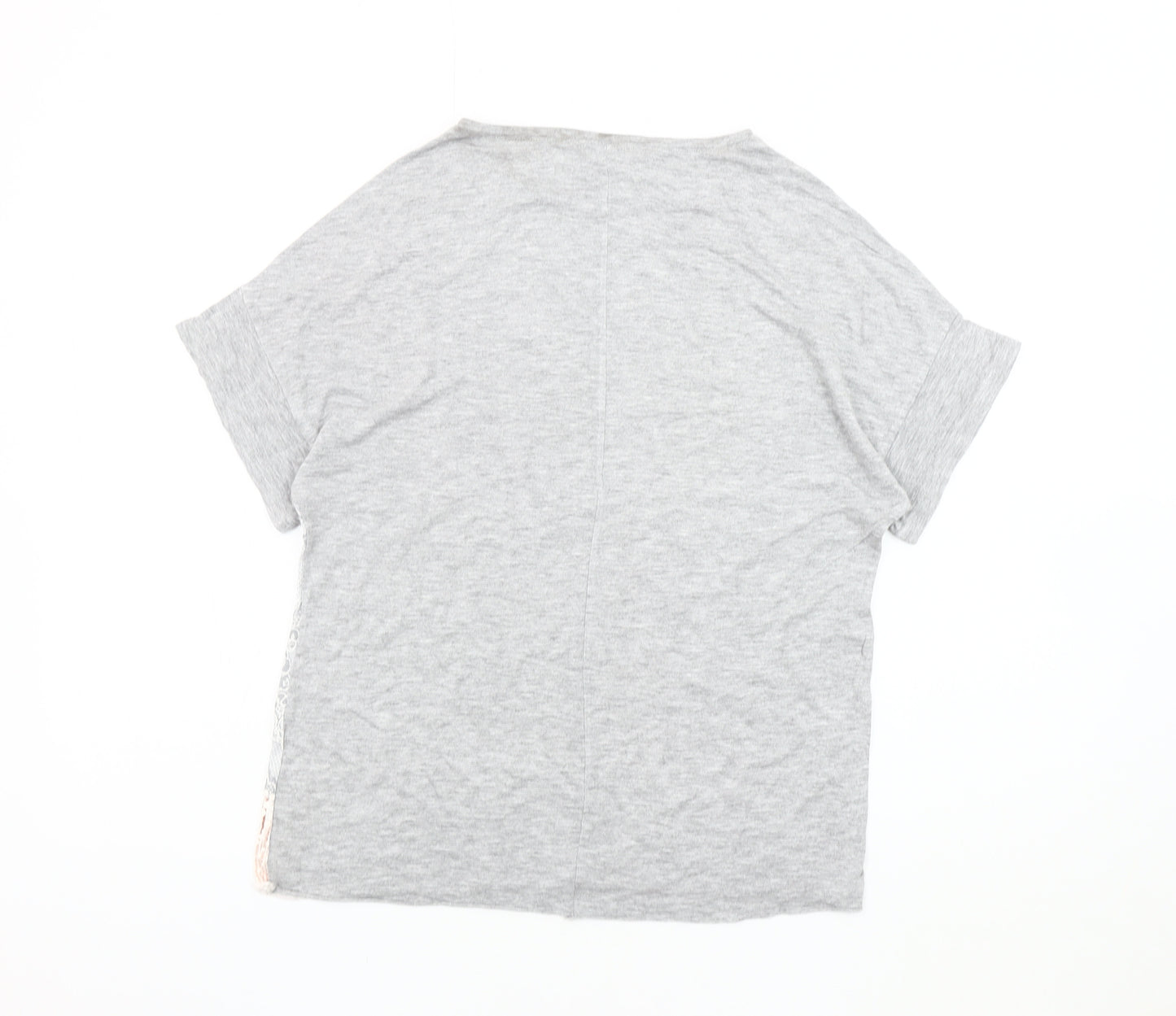 Zara Women's Grey & Pink Lace T-Shirt Size 12