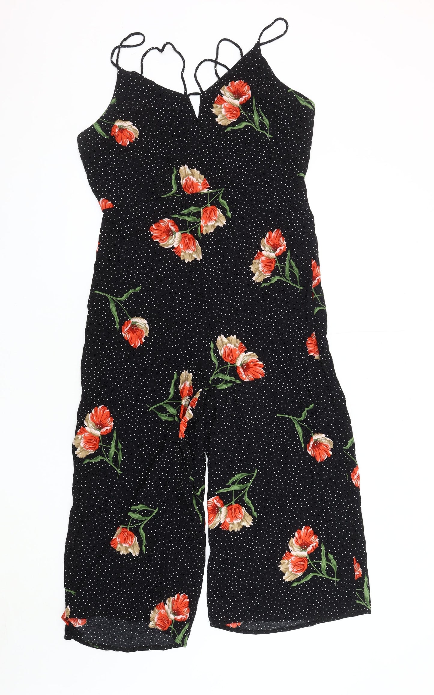 Topshop Petite Black Floral Jumpsuit Women Size 14