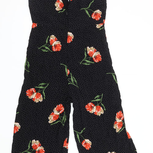 Topshop Petite Black Floral Jumpsuit Women Size 14