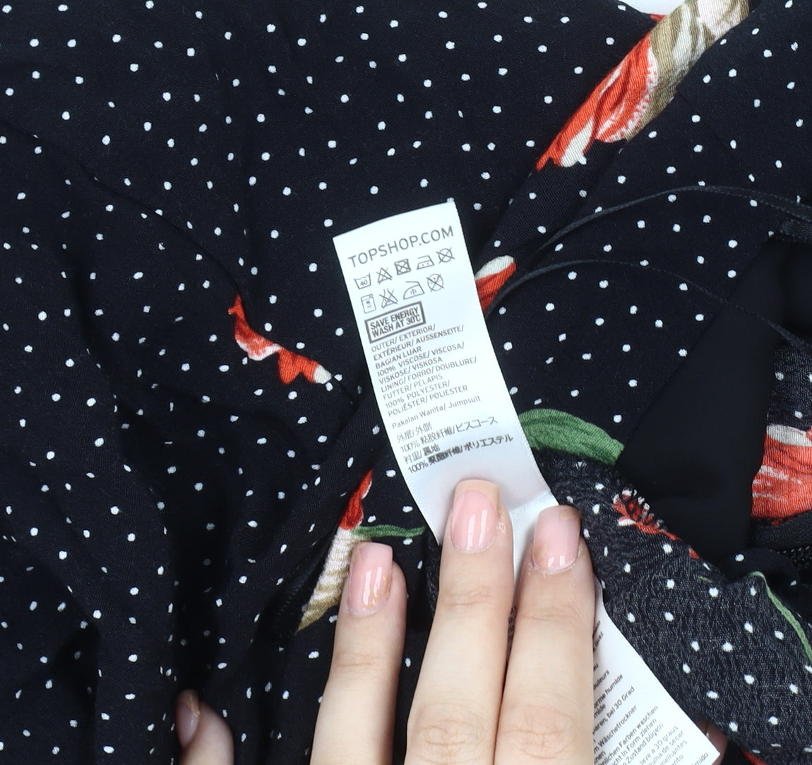 Topshop Petite Black Floral Jumpsuit Women Size 14