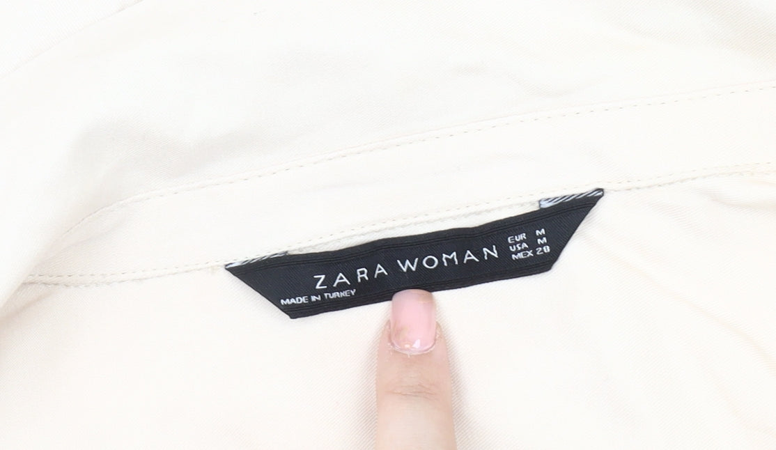 Zara Women's Beige Studded Blouse, Size 12, Long Sleeve