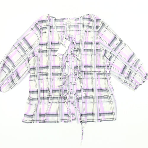 Marks and Spencer Women's Multicoloured Plaid Blouse - Size 10