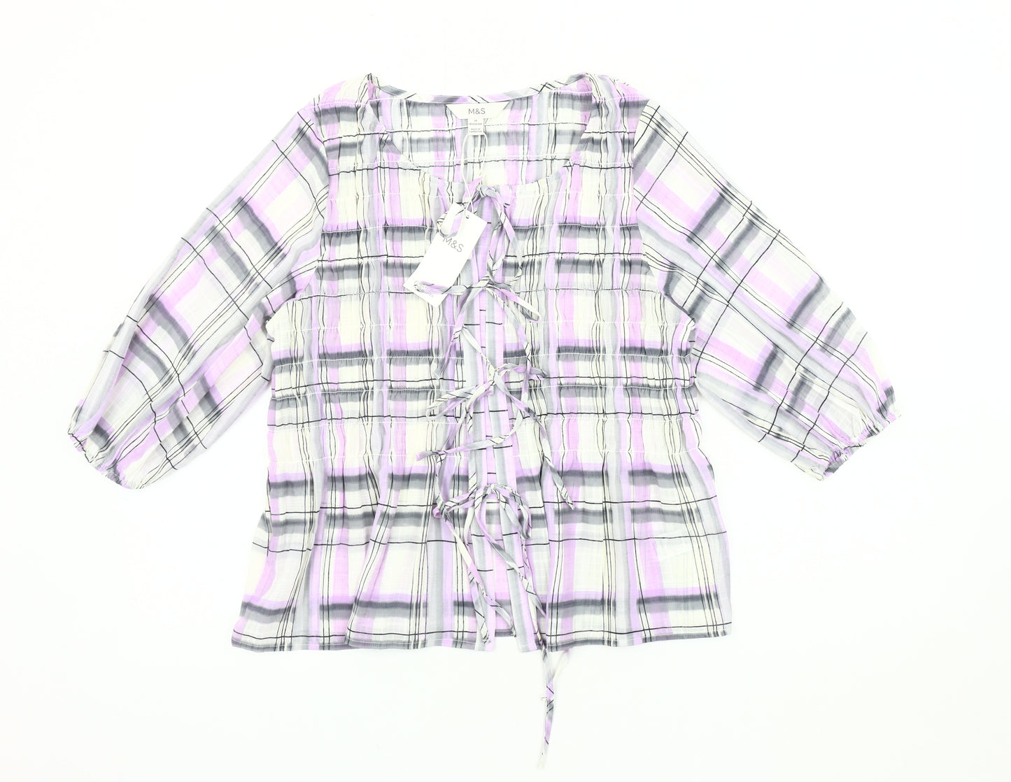 Marks and Spencer Women's Multicoloured Plaid Blouse - Size 10