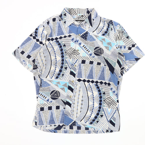 Manchester Prestige Men's XL Blue Geometric Shirt