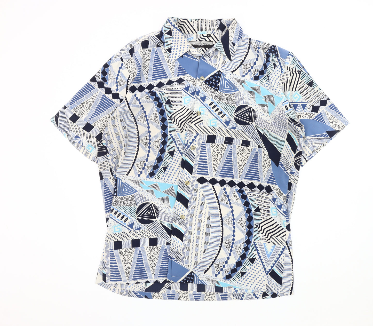 Manchester Prestige Men's XL Blue Geometric Shirt