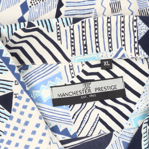 Manchester Prestige Men's XL Blue Geometric Shirt