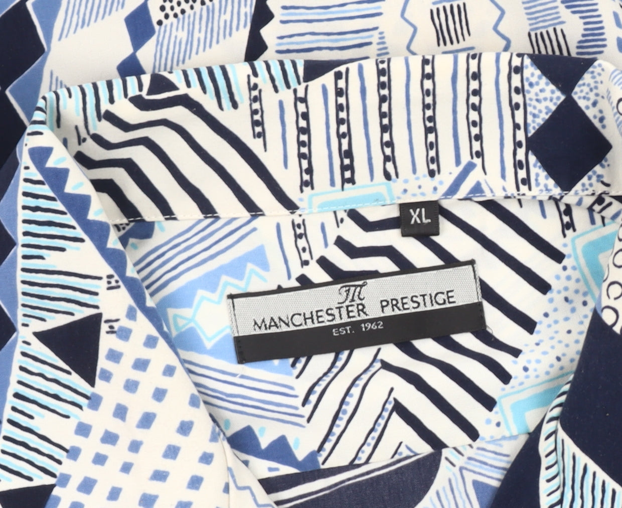 Manchester Prestige Men's XL Blue Geometric Shirt