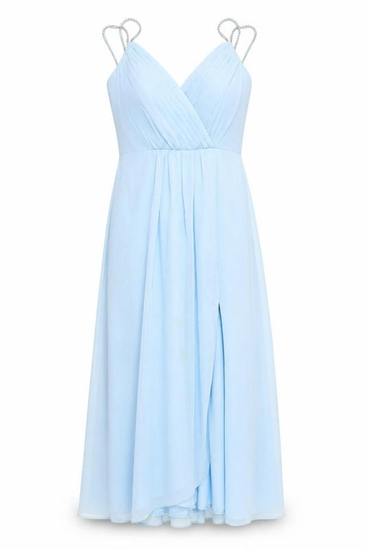 Front view of David's Bridal Women's Blue Long Chiffon Wedding Dress