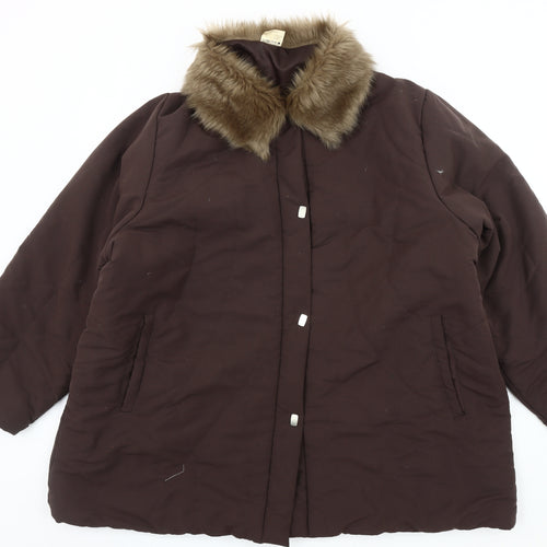 Newville Brown Women's Fur Trim Overcoat Size 12