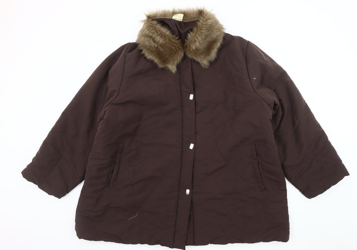 Newville Brown Women's Fur Trim Overcoat Size 12