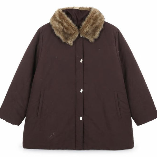 Newville Brown Women's Fur Trim Overcoat Size 12