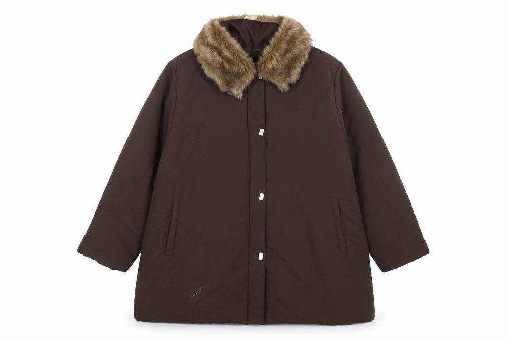 Newville Brown Women's Fur Trim Overcoat Size 12