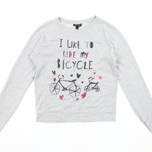 Topshop Women's Grey Bicycle Graphic Pullover Sweatshirt Size 10