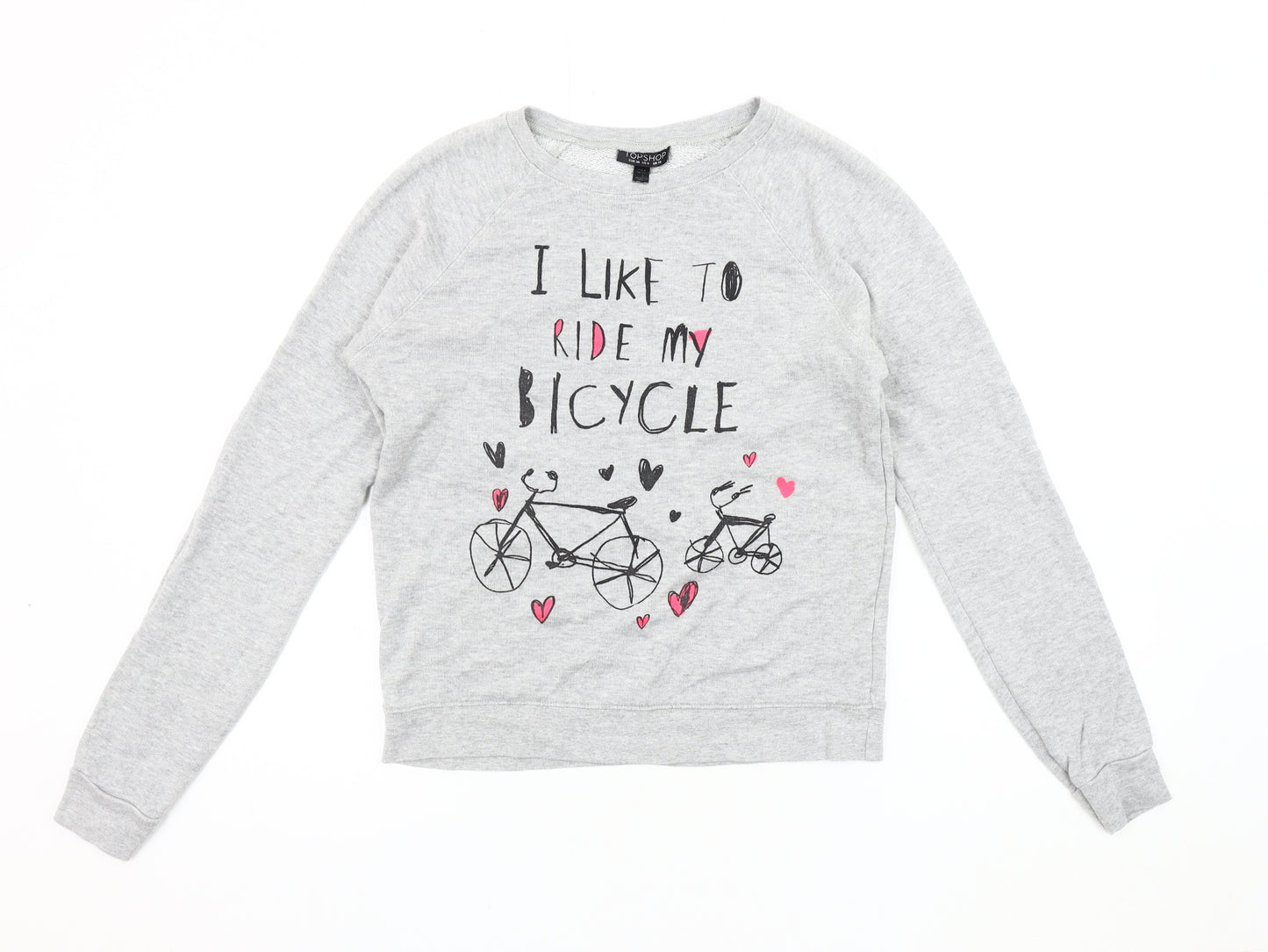 Topshop Women's Grey Bicycle Graphic Pullover Sweatshirt Size 10