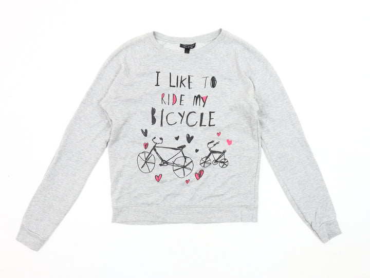 Topshop Women's Grey Bicycle Graphic Pullover Sweatshirt Size 10