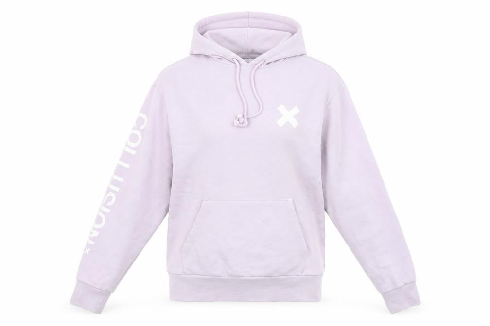 Front view of Collusion Women's Purple XS Pullover Hoodie