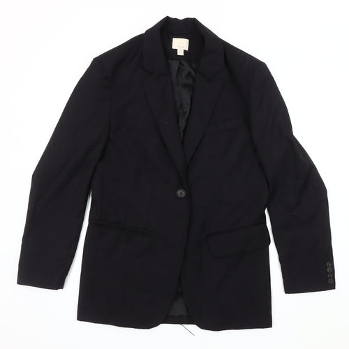 H&M Women's Black XS Wool Blend Blazer, Elegant Business Wear