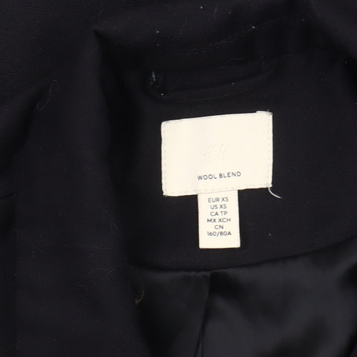 H&M Women's Black XS Wool Blend Blazer, Elegant Business Wear