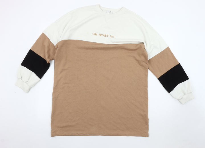 Missguided Women's M Beige Colourblock Pullover Sweatshirt