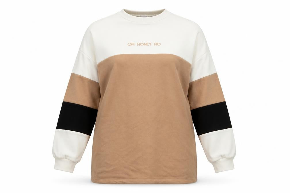 Front view of Missguided Women's M Beige Colourblock Pullover Sweatshirt