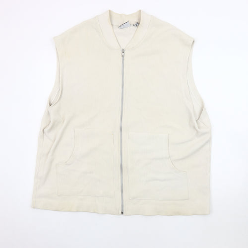 ASOS Design Men's Beige Waistcoat, 2XL, Full Zip Cotton