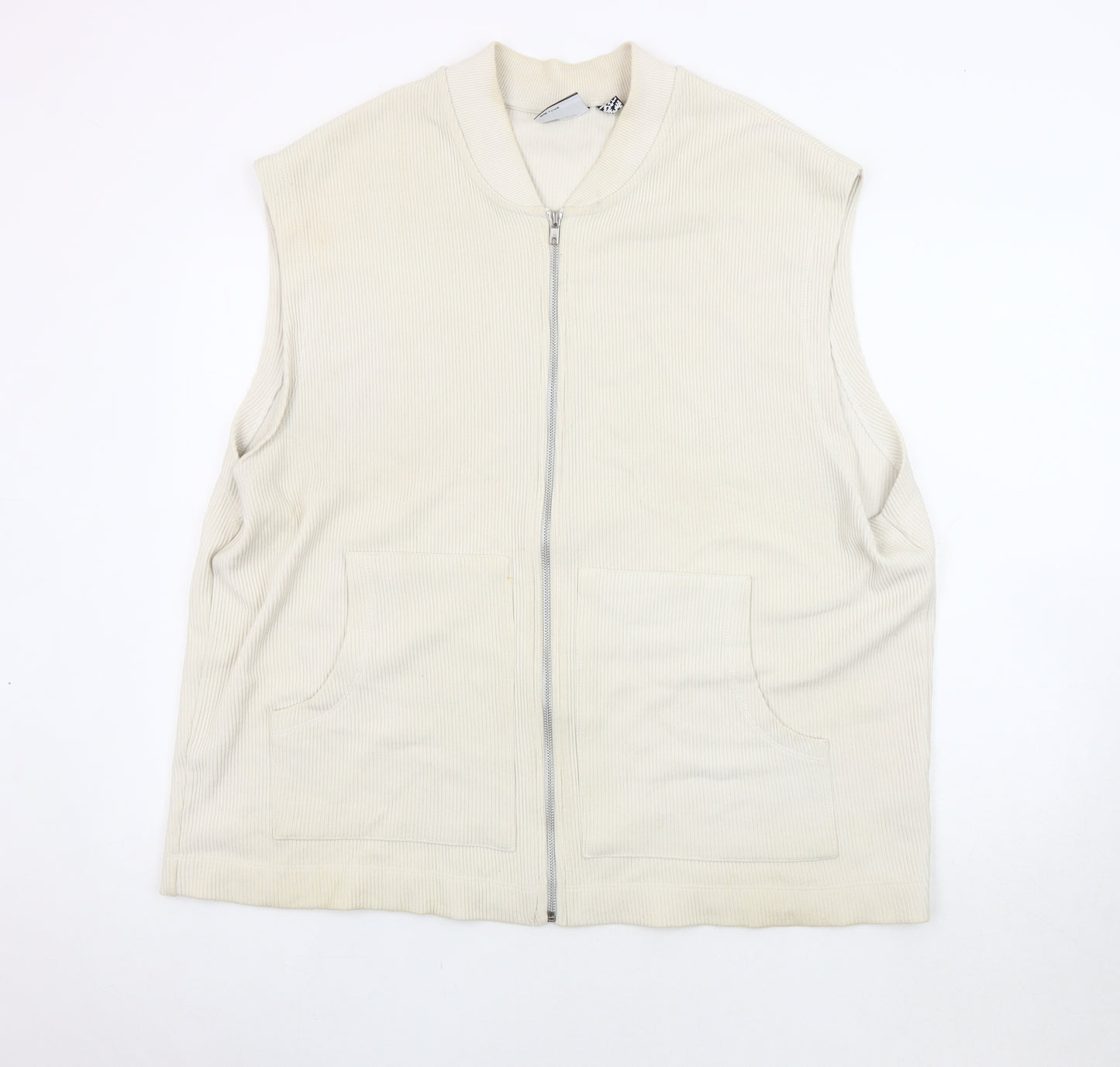 ASOS Design Men's Beige Waistcoat, 2XL, Full Zip Cotton