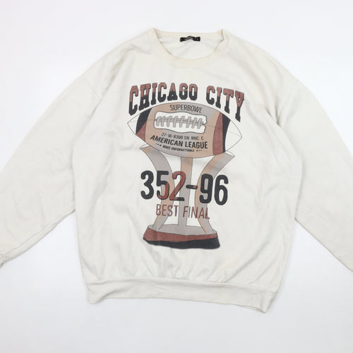 MISSPAP Women's White Pullover Sweatshirt, L, Graphic, Casual