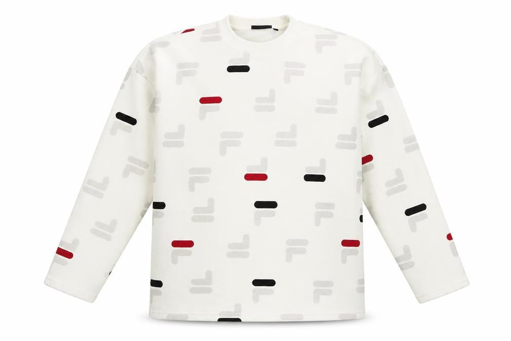 Front view of Fila unisex ivory logo sweatshirt, size M, casual style