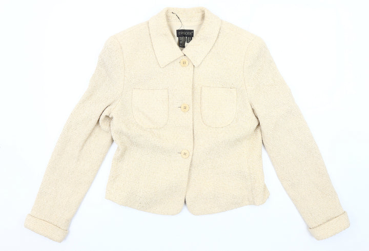 Episode Women’s Ivory Bouclé Blazer, Size 12, Tuxedo Style