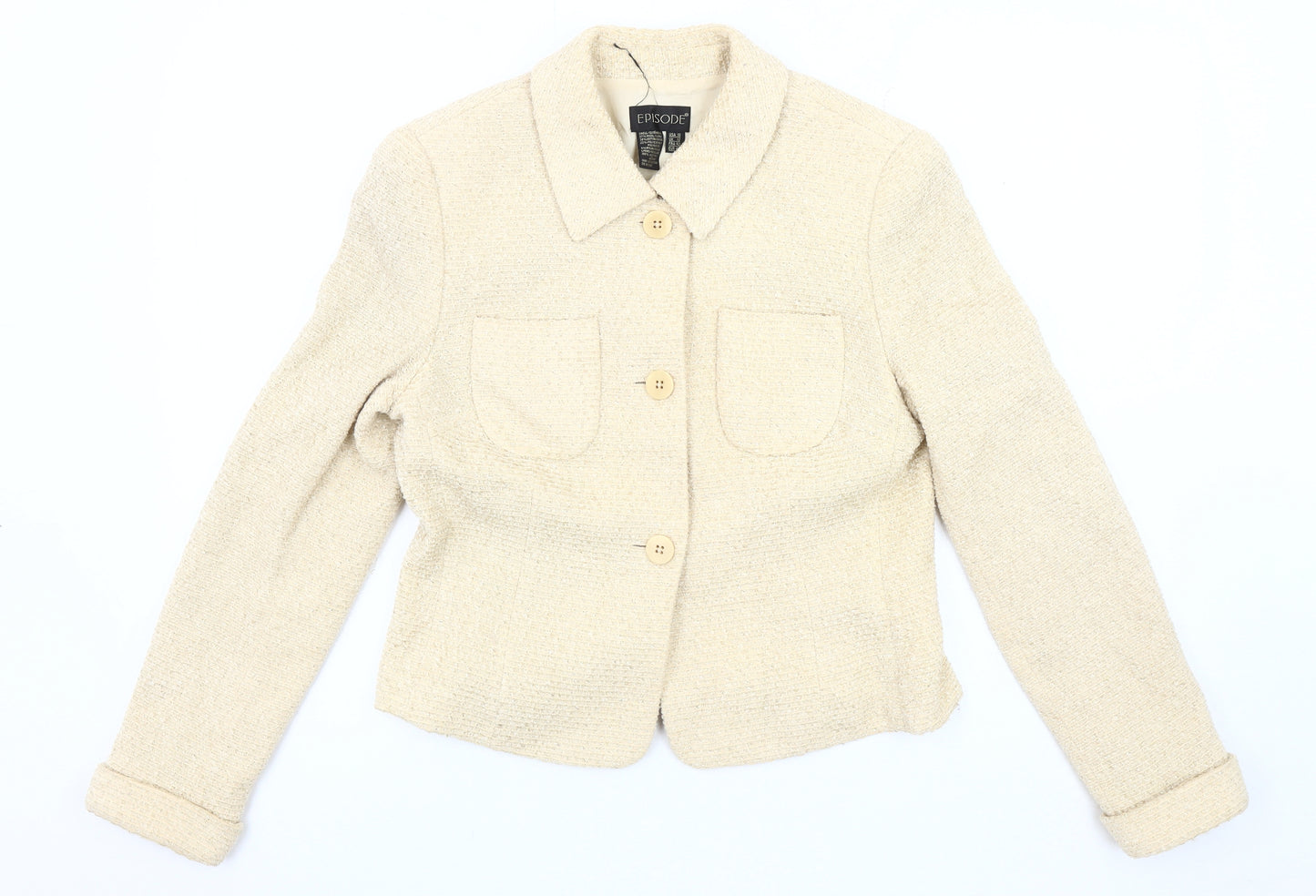 Episode Women’s Ivory Bouclé Blazer, Size 12, Tuxedo Style
