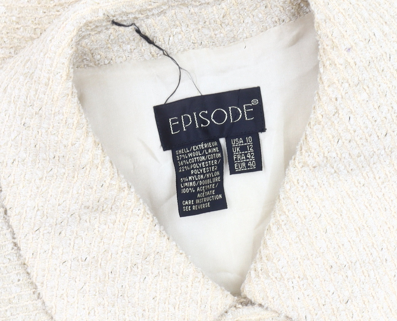 Episode Women’s Ivory Bouclé Blazer, Size 12, Tuxedo Style