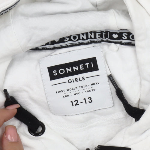 Sonneti Girls White Hoodie 12-13 Years with Zip Pockets