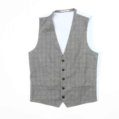 Moss London Men's Grey Check Waistcoat Size 42L Formal