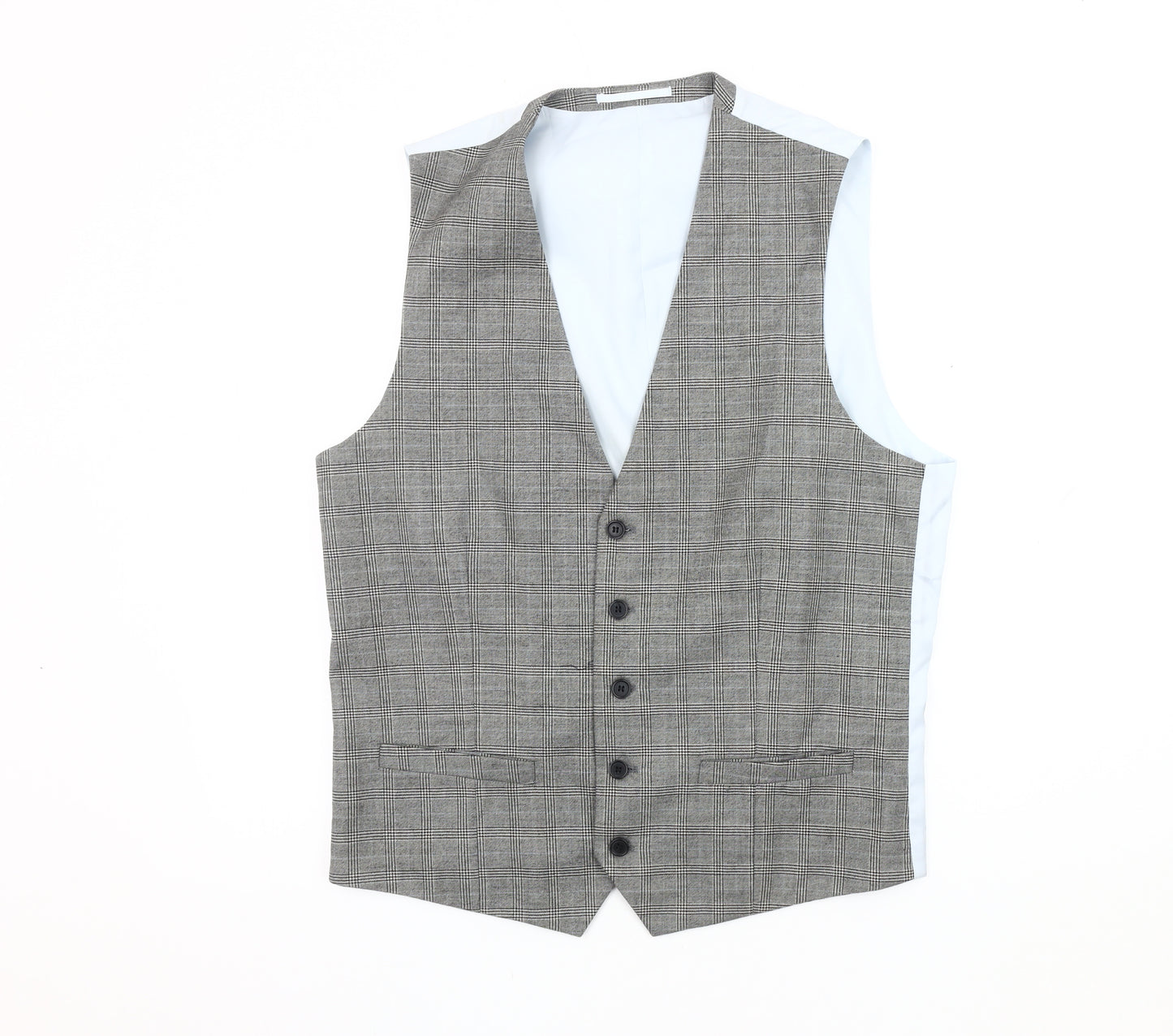 Moss London Men's Grey Check Waistcoat Size 42L Formal