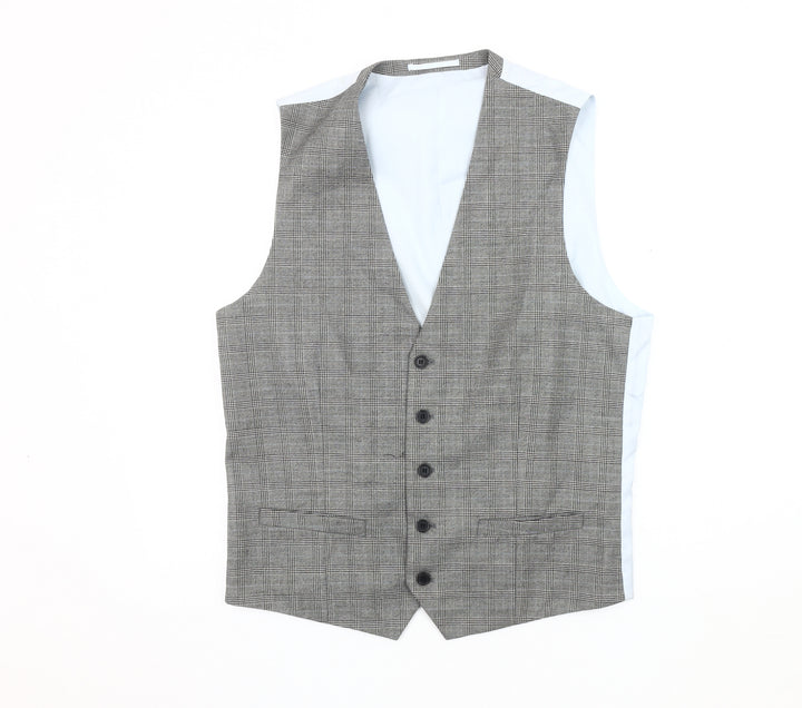 Moss London Men's Grey Check Waistcoat Size 42L Formal