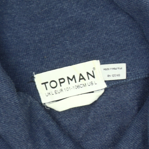Topman Men's Blue Henley Sweatshirt, Size L