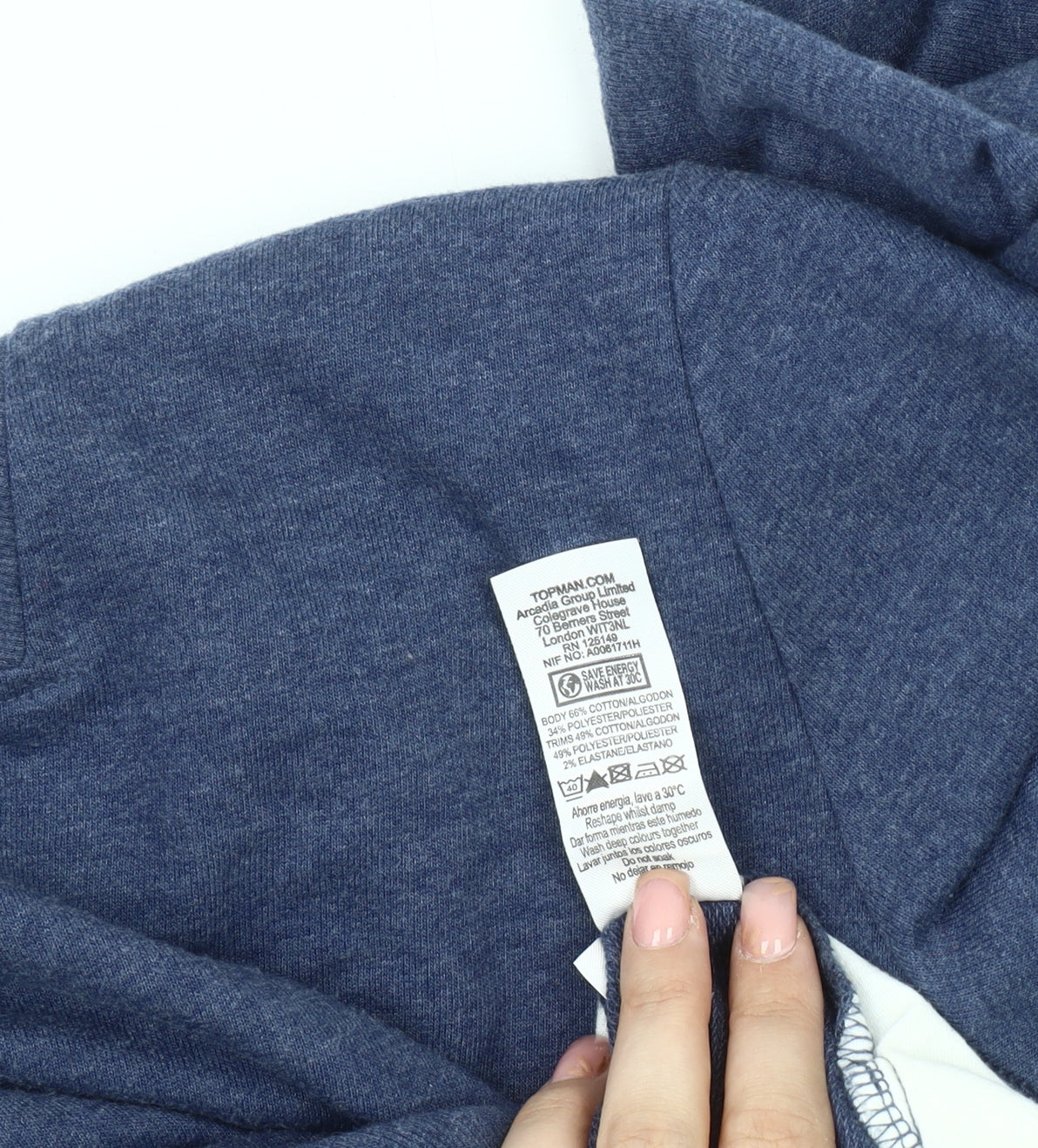 Topman Men's Blue Henley Sweatshirt, Size L