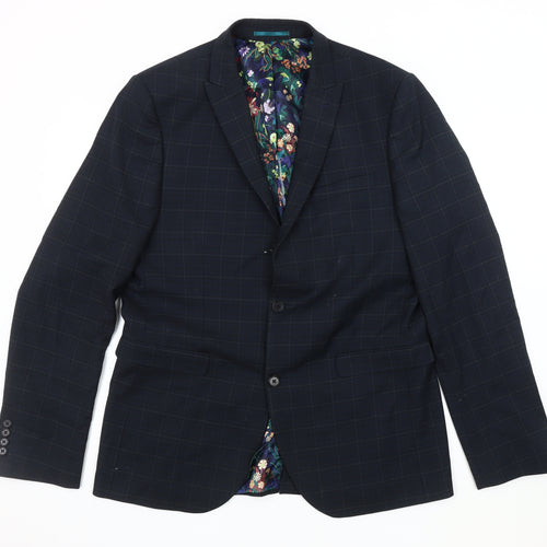 Next Men's Blue Slim Fit Check Blazer 42L