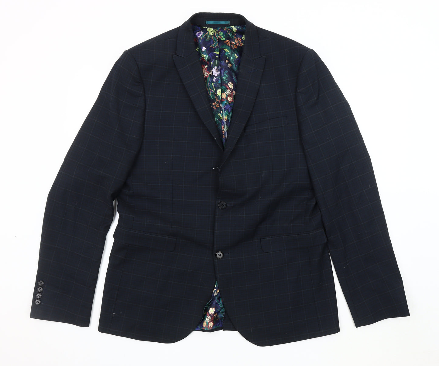 Next Men's Blue Slim Fit Check Blazer 42L
