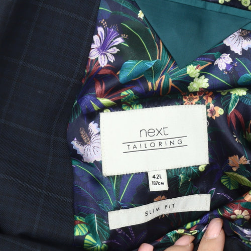 Next Men's Blue Slim Fit Check Blazer 42L