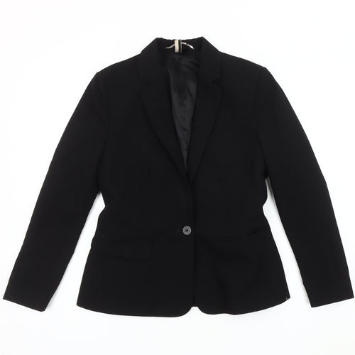 Topshop Women Black Blazer UK 6 Single-Breasted