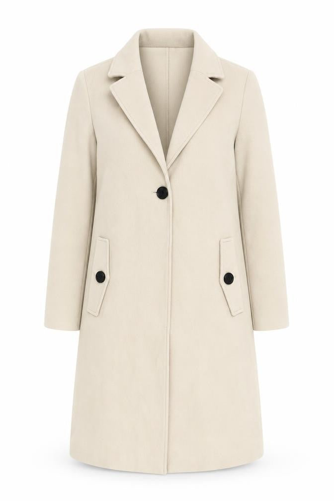 Front view of H&M Women's Beige XS Classic Long Coat