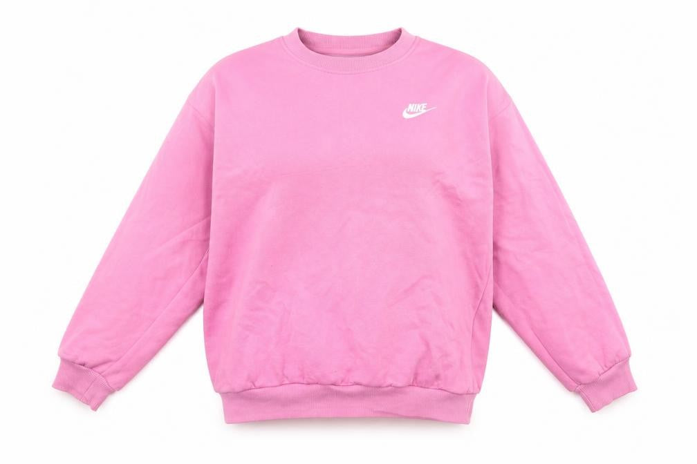 Front view of Nike girls’ pink pullover sweatshirt, size L, - logo, casual