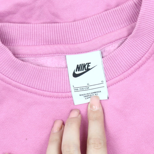 Nike Girls Pink Pullover Sweatshirt Size L - Logo, Casual