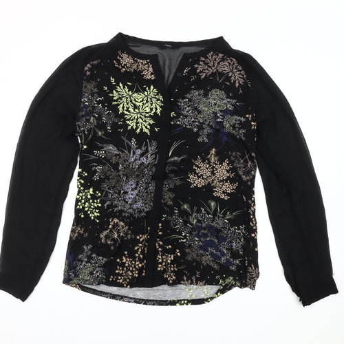 Next Women's Black Floral Long Sleeve Top, Size 14
