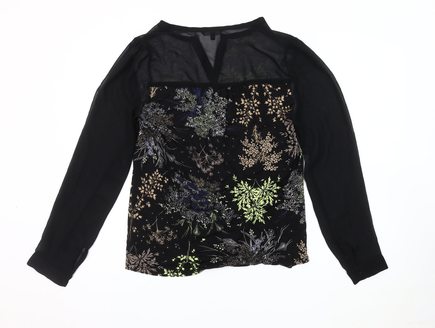 Next Women's Black Floral Long Sleeve Top, Size 14