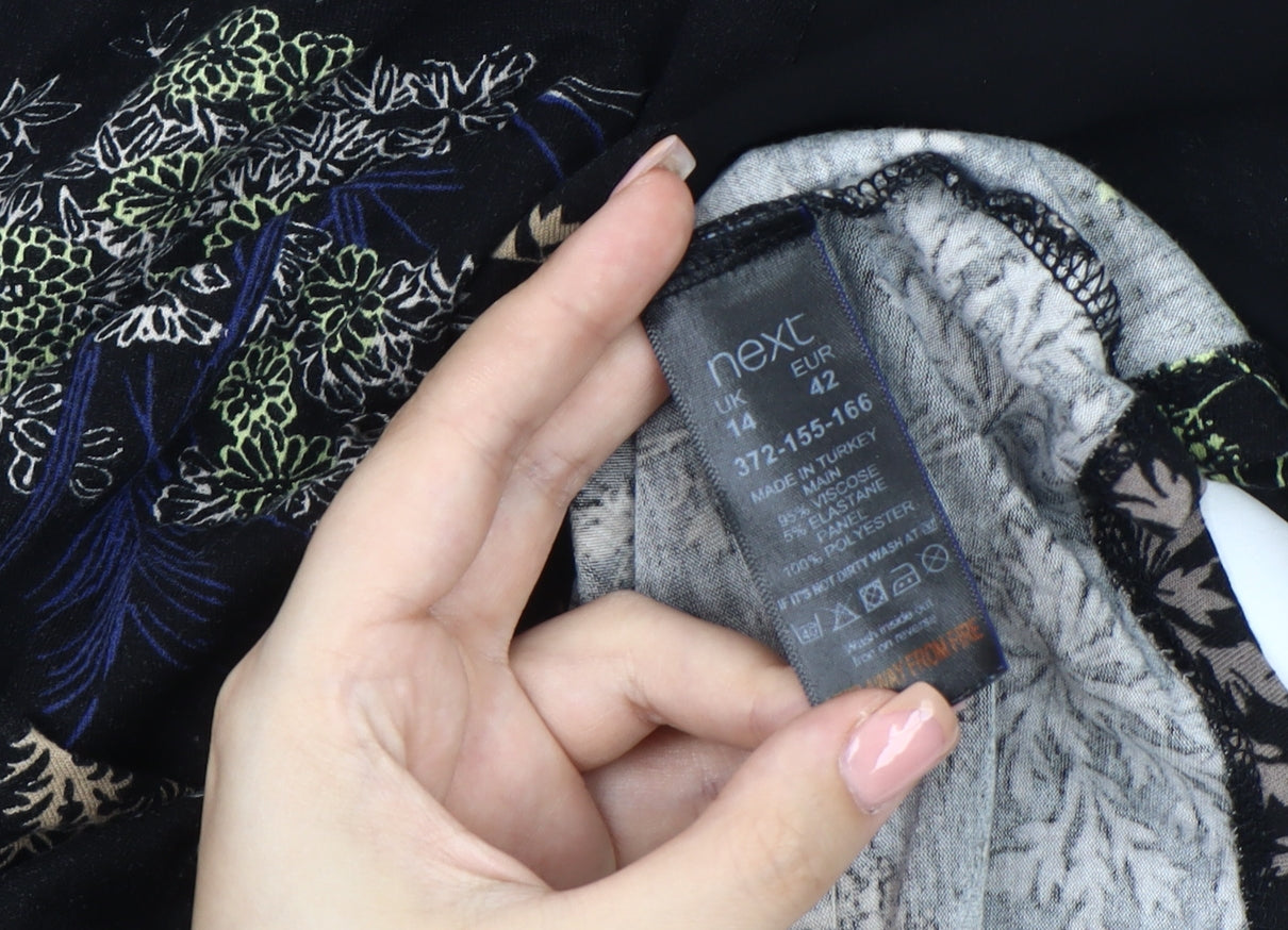 Next Women's Black Floral Long Sleeve Top, Size 14